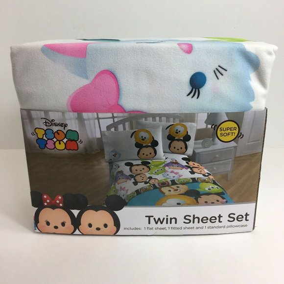 Disney Tsum Tsum Twin Sheet Set Fitted Flat Sheets Pillow Case Minnie Mickey New - Picture 12 of 12